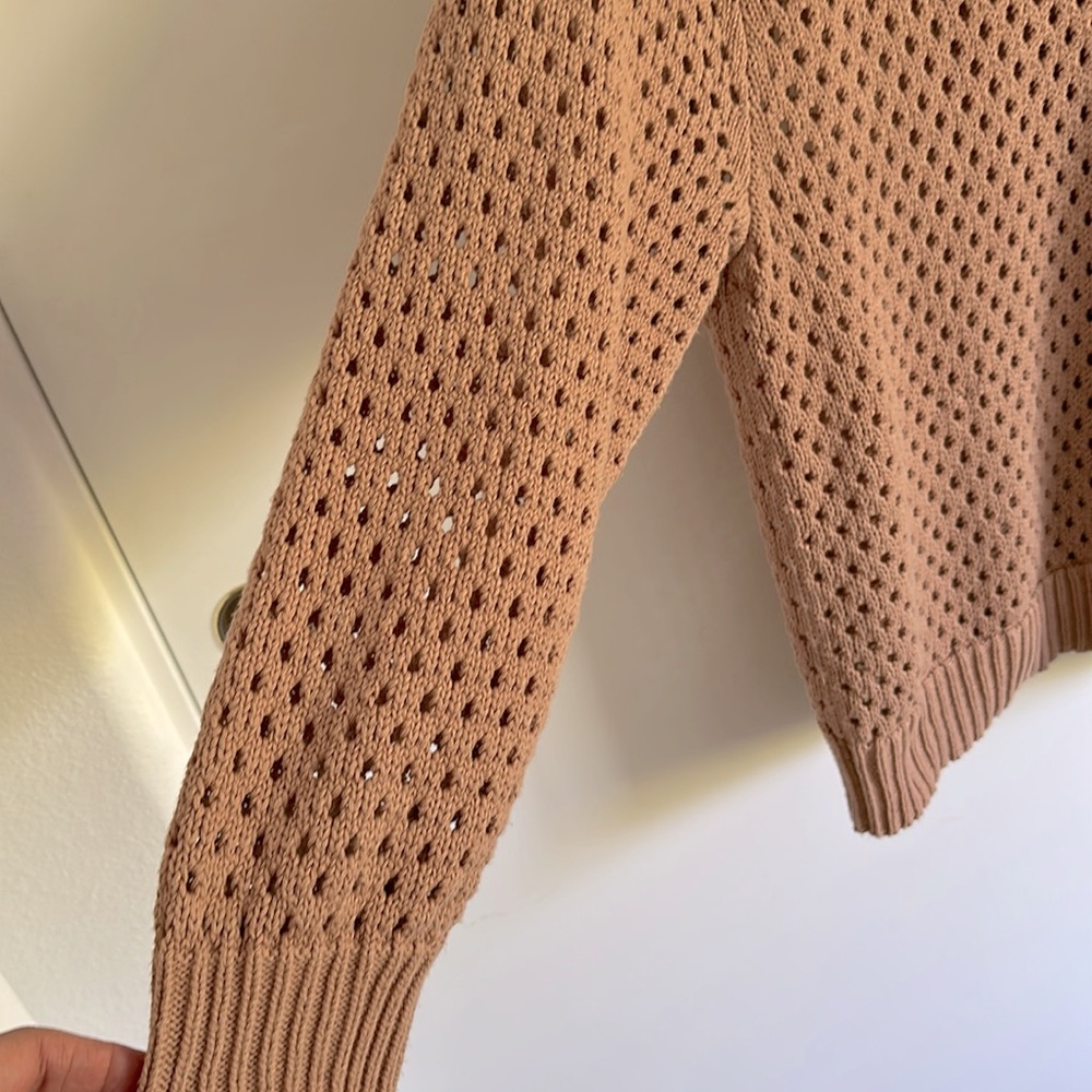 Aerie Cotton Knit Tan V-Neck Polo Sweater with Relaxed Fit Size Small - Picture 5 of 8